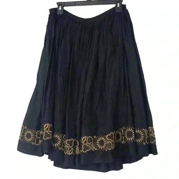 PURE DKNY SKIRT WOMENS 6 VTG SILK PLEATED FLORAL EMBROIDERED BLACK - Picture 1 of 11